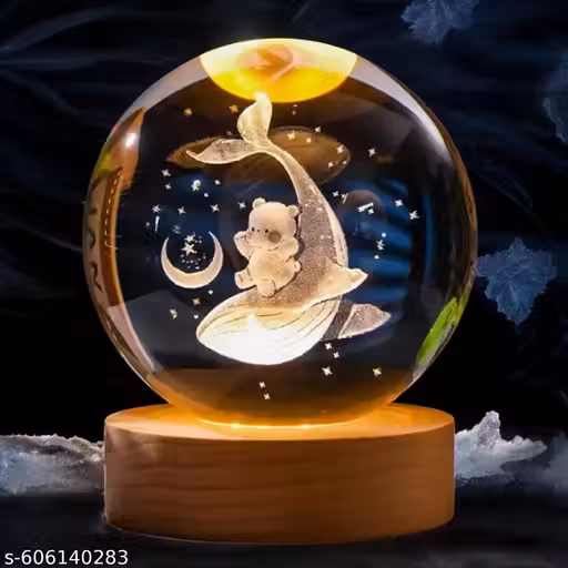 Sebon Lovely 3D Crystal Ball Lamp – Dolphine, Aesthetic Bedroom Night Lamp – Bear On dolphine Shape