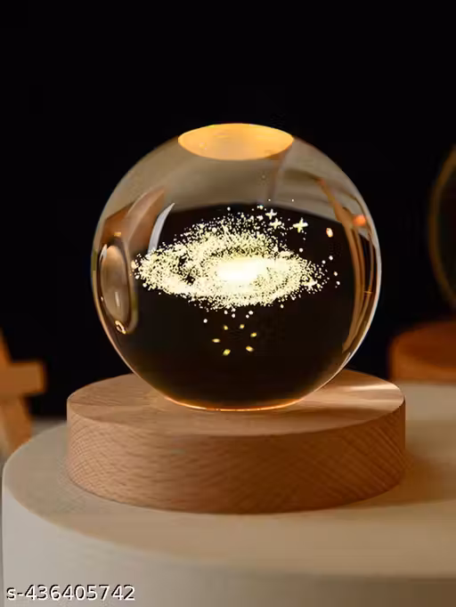 3D Galaxy Crystal Ball Night Light | Dimmable Engraved LED Glass Ball Table Lamp with USB and Wooden Base for Home Decor, Office, Birthday Gift & Kids Bedroom (Saturn)