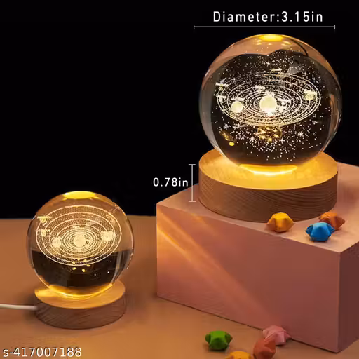 Universe 3D Crystal Ball Night Lamp Light, 2.4 Inch Glass Ball Night LED Lamp with Woodern Base,Decorations Gifts for Men,Women,Kids,Boys,Girls,Teens