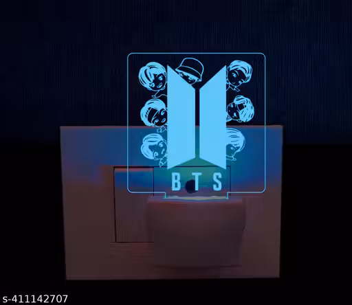 BTS Army 3D Plug Night LED Lamp with Automatic 7 Colors Changing Light 3D Acrylic Lamp for K-Pop Fans, Kids, Bedroom Decor, Birthday Gift.
