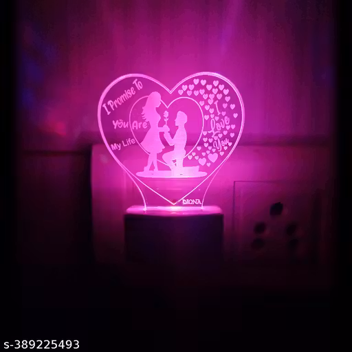 Diona 3D Illusion LED Night Lamp Light I Promise To You Are My Life Romantic Couple Valentines, Anniversary, Birthday Gift