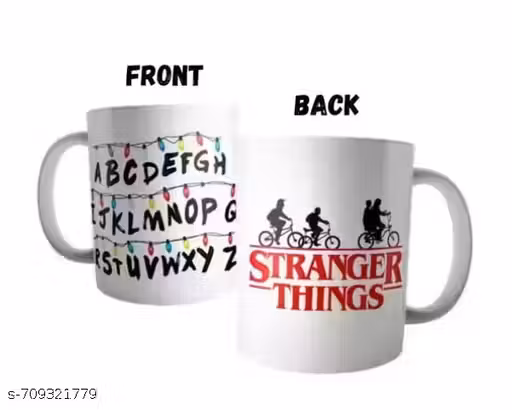 Stranger Things Web Series Inspired Alphabet Lights & Retro Bicycle Theme Printed Ceramic Coffee Mug | Stylish White Glossy Tea & Coffee Mug | 330ml Capacity | Double Side Design | Microwave Safe | Perfect Gift for Stranger Things Fans, Web Series Lovers, Friends, Office Desk & Home Use