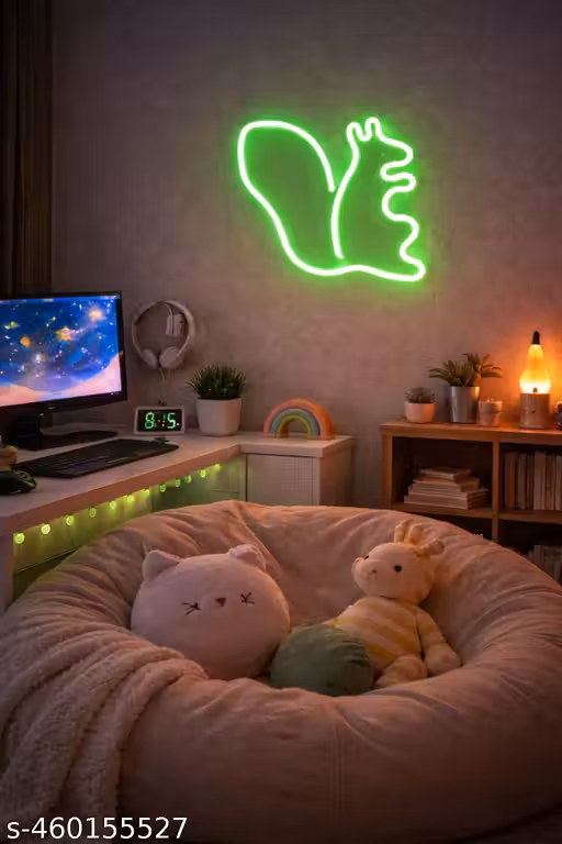 JSR NEON Charming Green Neon Squirrel Light with Easy Installation and Adaptor